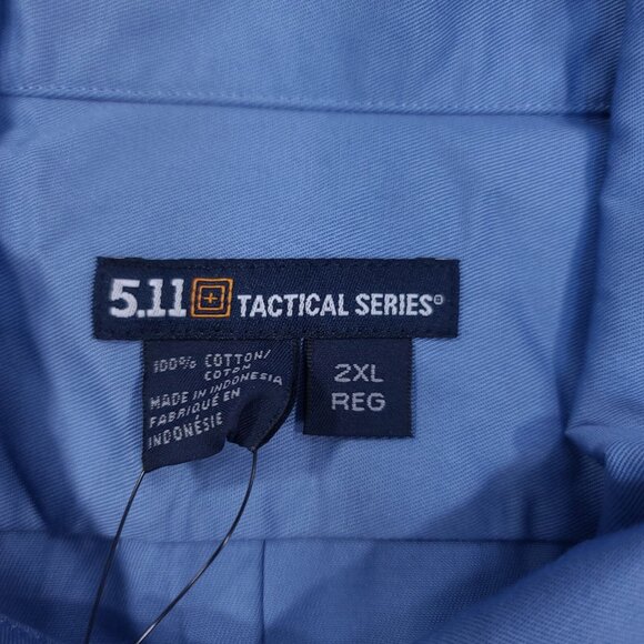 5.11 Tactical Shirt Mens XXL Blue Cotton Class A Station Short Sleeve Button Top - Picture 6 of 7